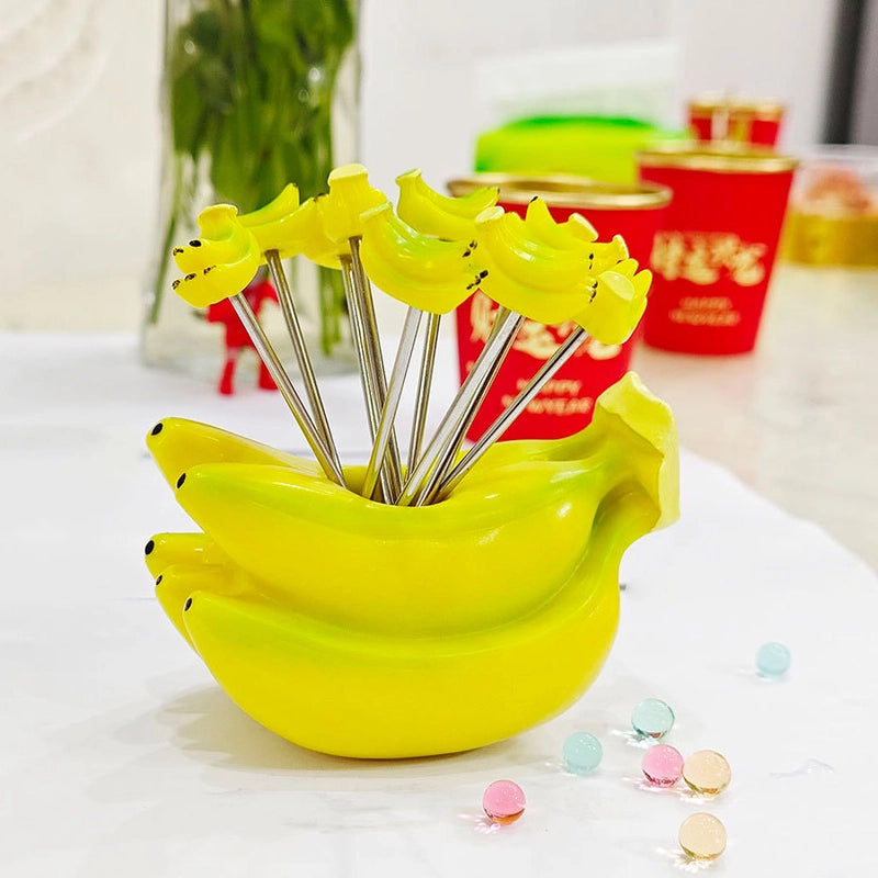 Cute Apple Strawberry Banana 201 Stainless Steel Plastic Fruit Fork 1 Set