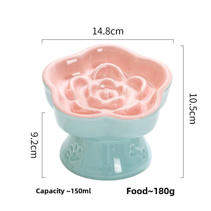 Pet Slow Food Bowl High Foot Ceramic Cat Bowl Dog Bowl Small Dog Cat Anti-choking Slow Food Anti-knock Neck Protection Slant Bowl