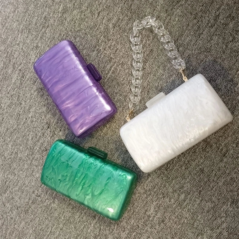 White Purple Green Arylic Solid Color Square Evening Bags