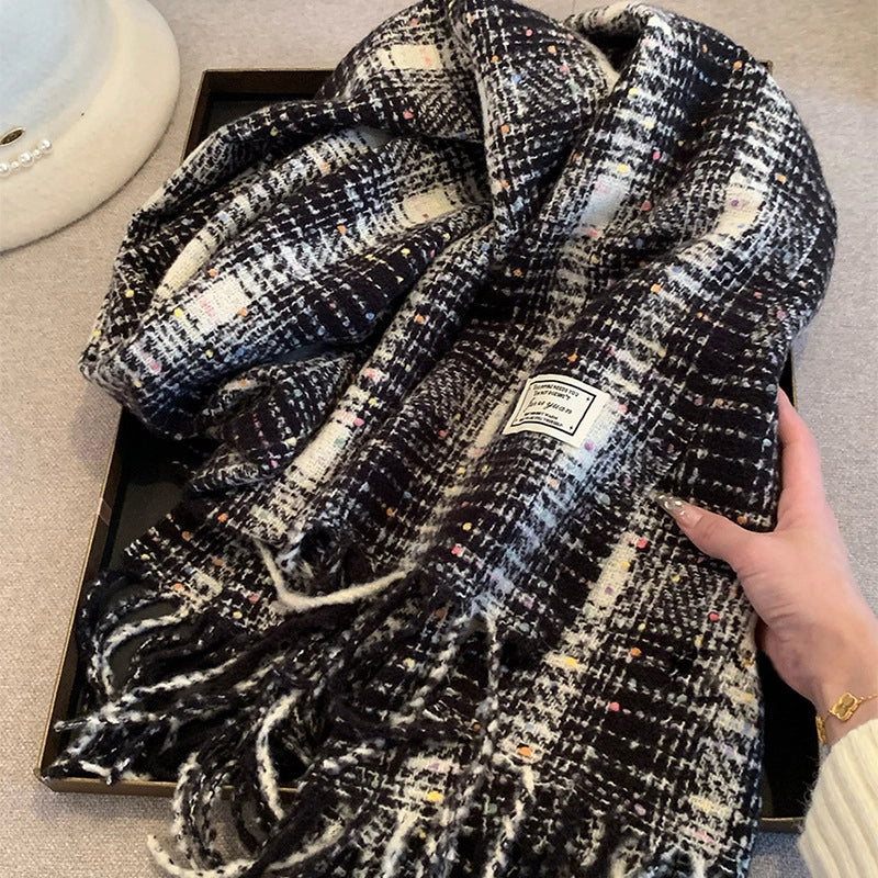 Women's Minimalist Lattice Imitation Cashmere Tassel Scarf