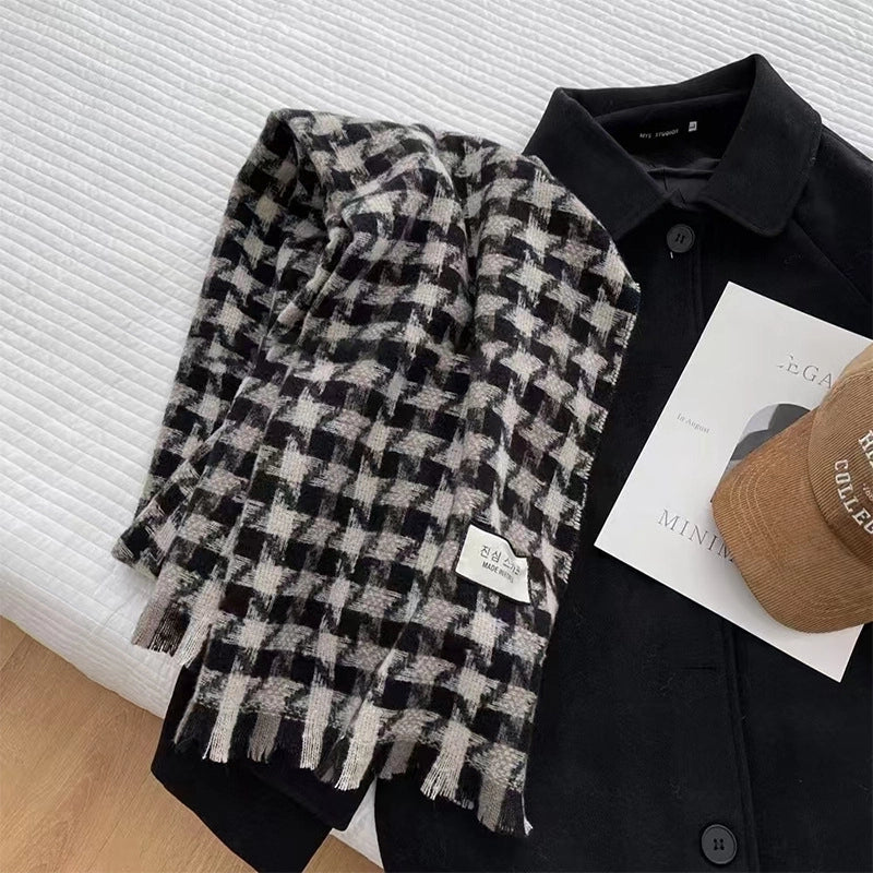 New Plaid Autumn And Winter White Scarf Women's  Atmosphere Warm Soft Tassel Shawl Scarf