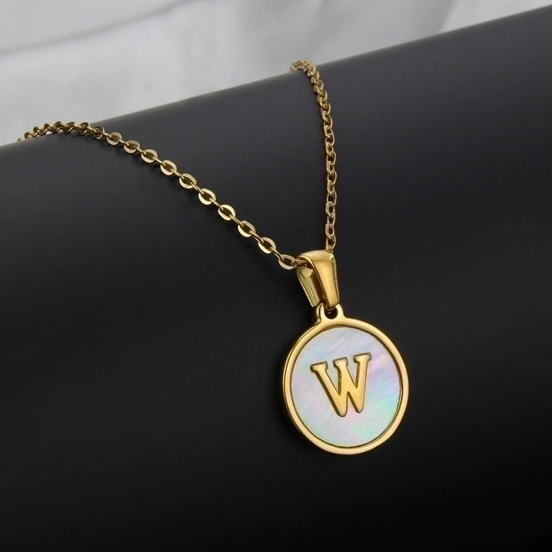 Minimalist Round Letter Titanium Steel Shell 18K Gold Plated Plating Necklace