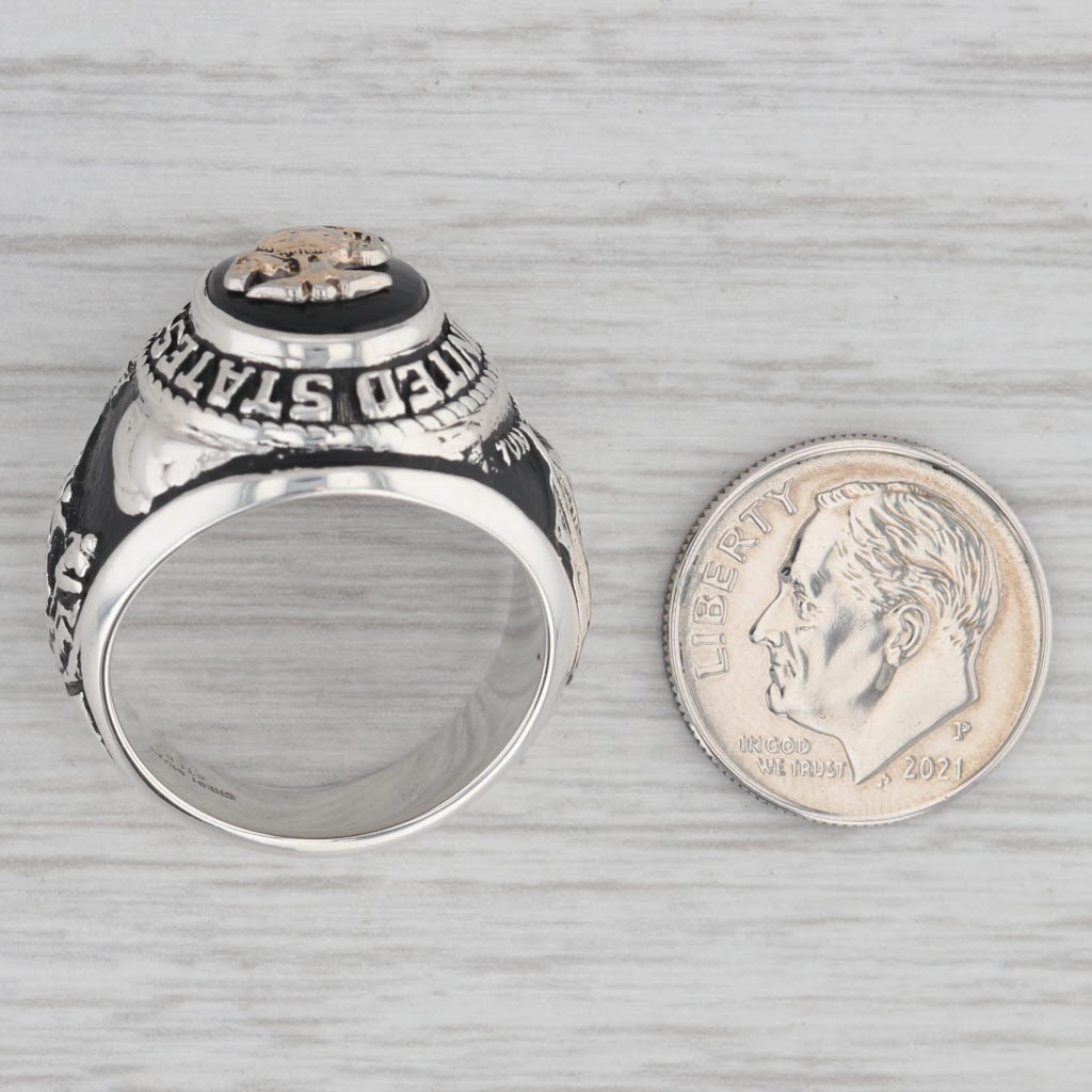 United States Marine Corps Onyx Signet Ring Sterling Silver Size 9 AS IS