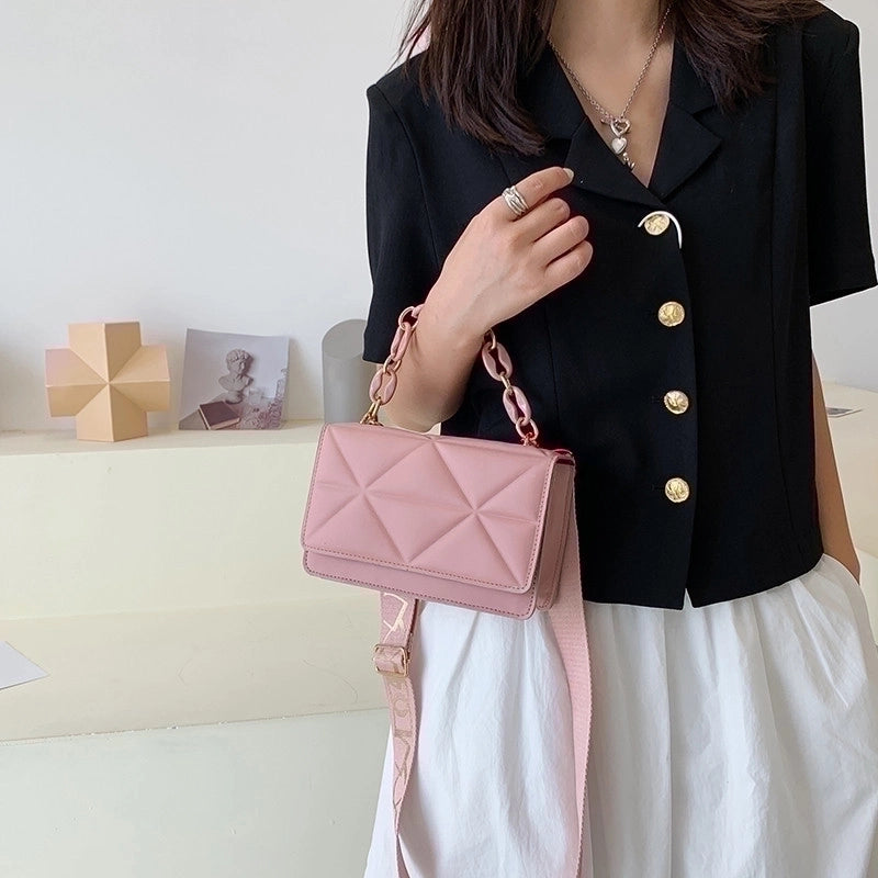 White Black Brown Pu Leather Solid Color Chain Square Evening Bags