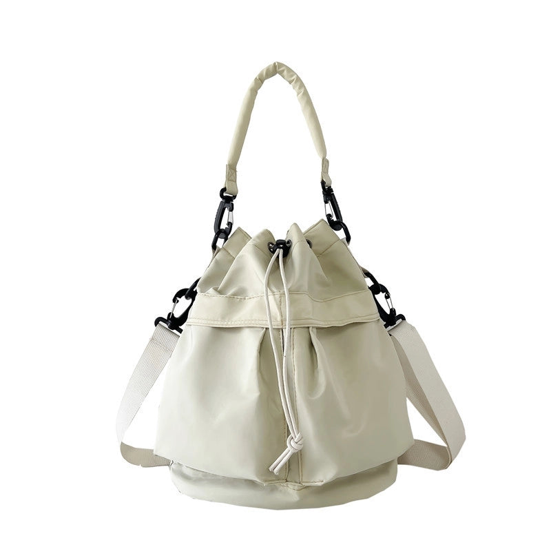 Women's Nylon Solid Color Classic Style Square String Shoulder Bag Bucket Bag