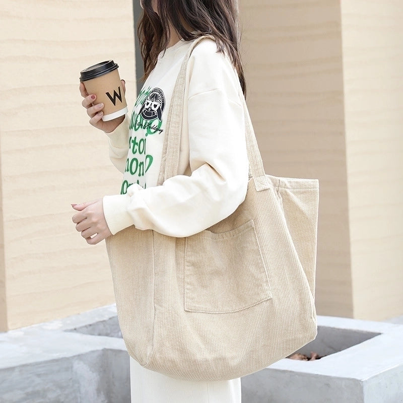 Women's Large Corduroy Solid Color Basic Open Underarm Bag