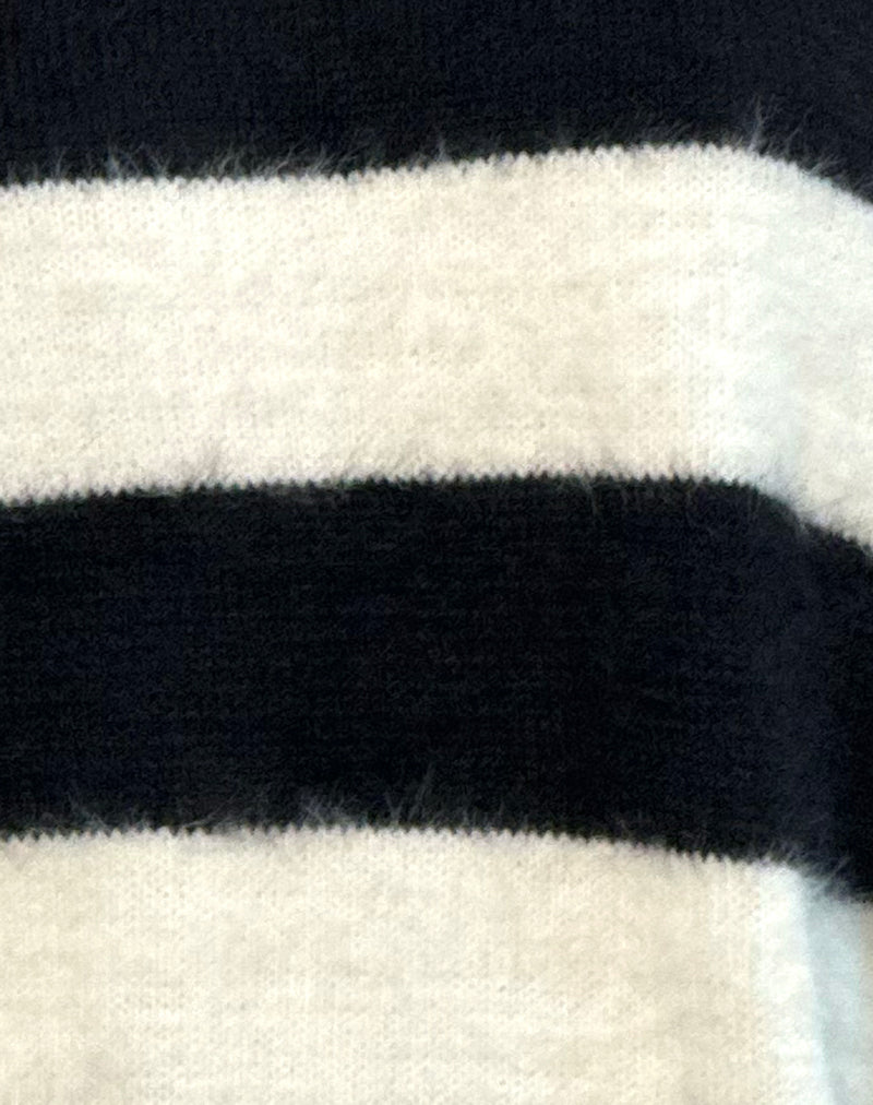 Daya Fluffy Jumper in Ivory and Black Stripe