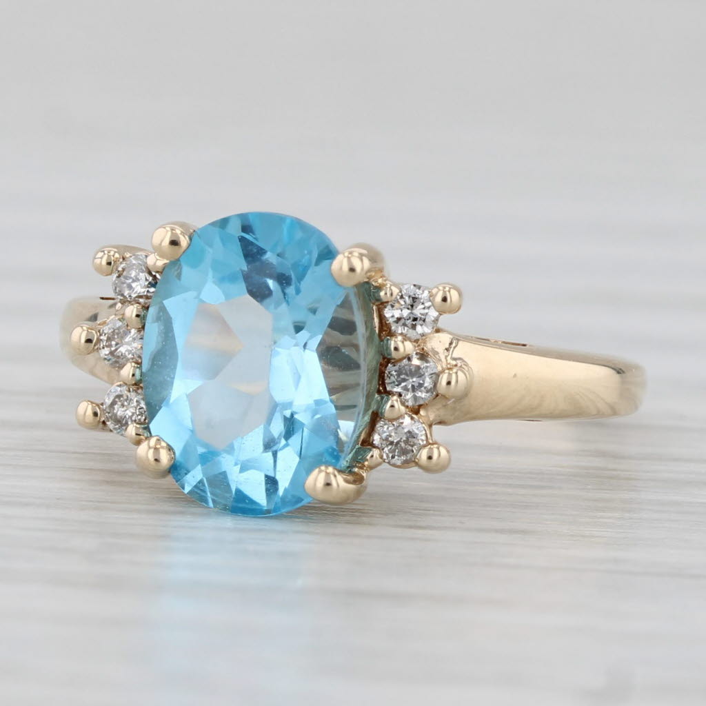2.19ctw Oval Blue Topaz Diamond Ring 10k Yellow Gold Size 4.5