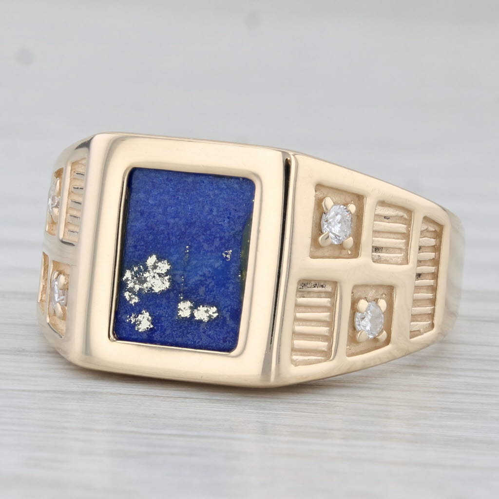 Lapis Lazuli Diamond Ring 14k Yellow Gold Size 11.75 Men's Vintage