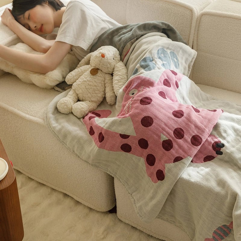 Class A Cotton Gauze Cover Blanket Cotton Jacquard Four-Layer Gauze Bath Towel Sofa Nap Blanket Multifunctional Children's Bags Quilt