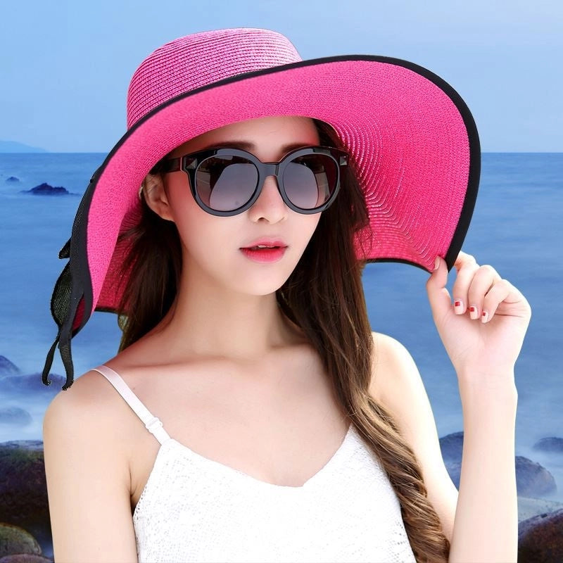 Women's Basic Vacation Pastoral Solid Color Bowknot Big Eaves Sun Hat
