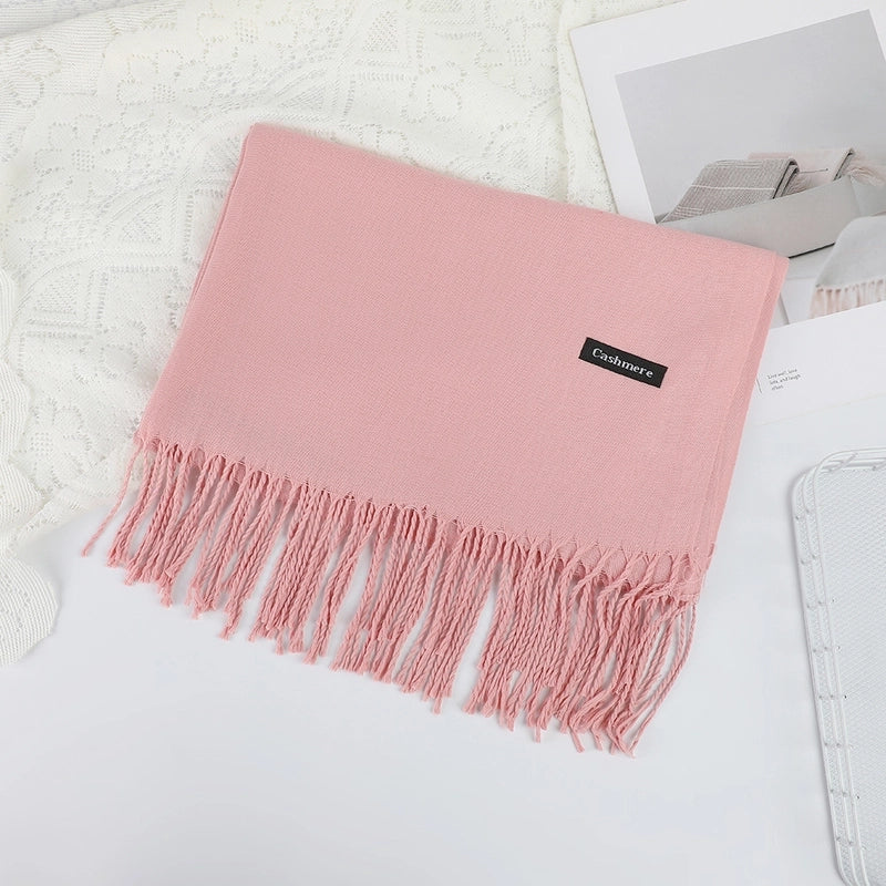 Solid Color Cashmere Tassel Scarf  Autumn And Winter Warm Scarf Simple Style Air Conditioning Shawl