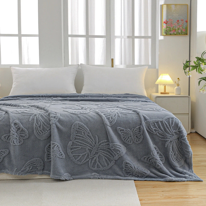 New Flannel Taff Fleece Butterfly Flower Stereo Jacquard Blanket Nap Blanket Single Layer Thickened Four Seasons Blanket