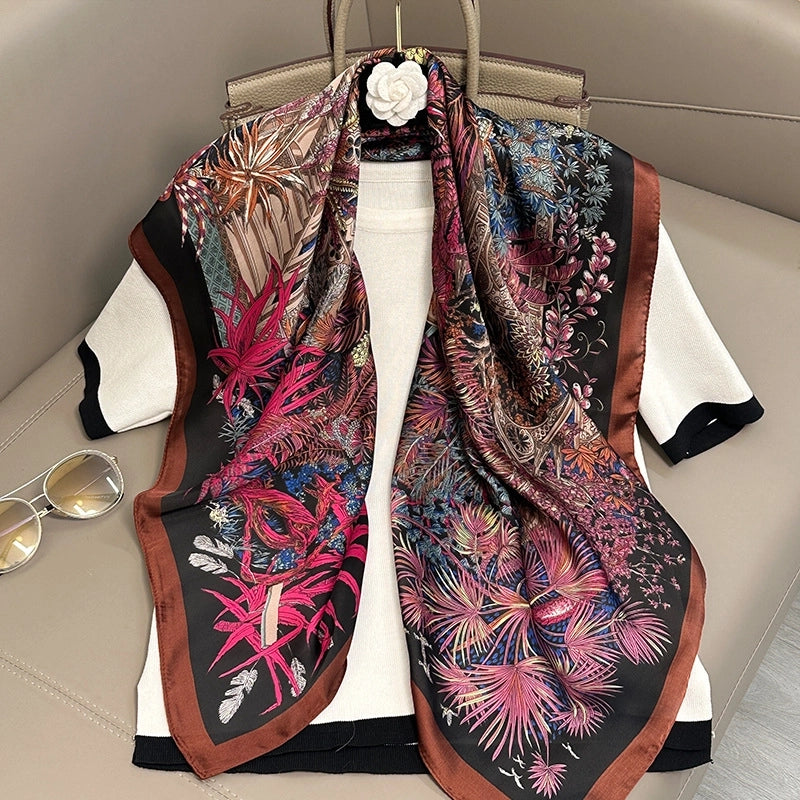 Women's Elegant Vacation Stripe Flower Polyester Silk Scarf