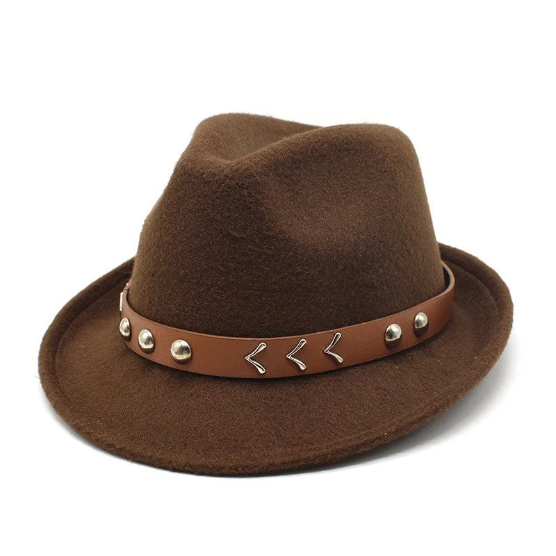 New Autumn And Winter Woolen Small Top Hat Women's Trendy Hat Golden Buckle Jazz Hat Woolen Felt Hat