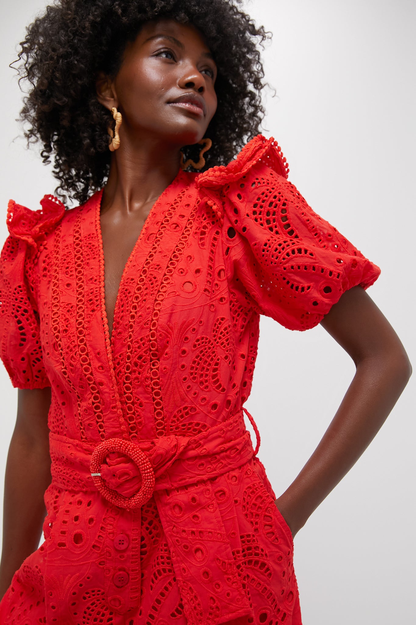 Red Eyelets Romper
