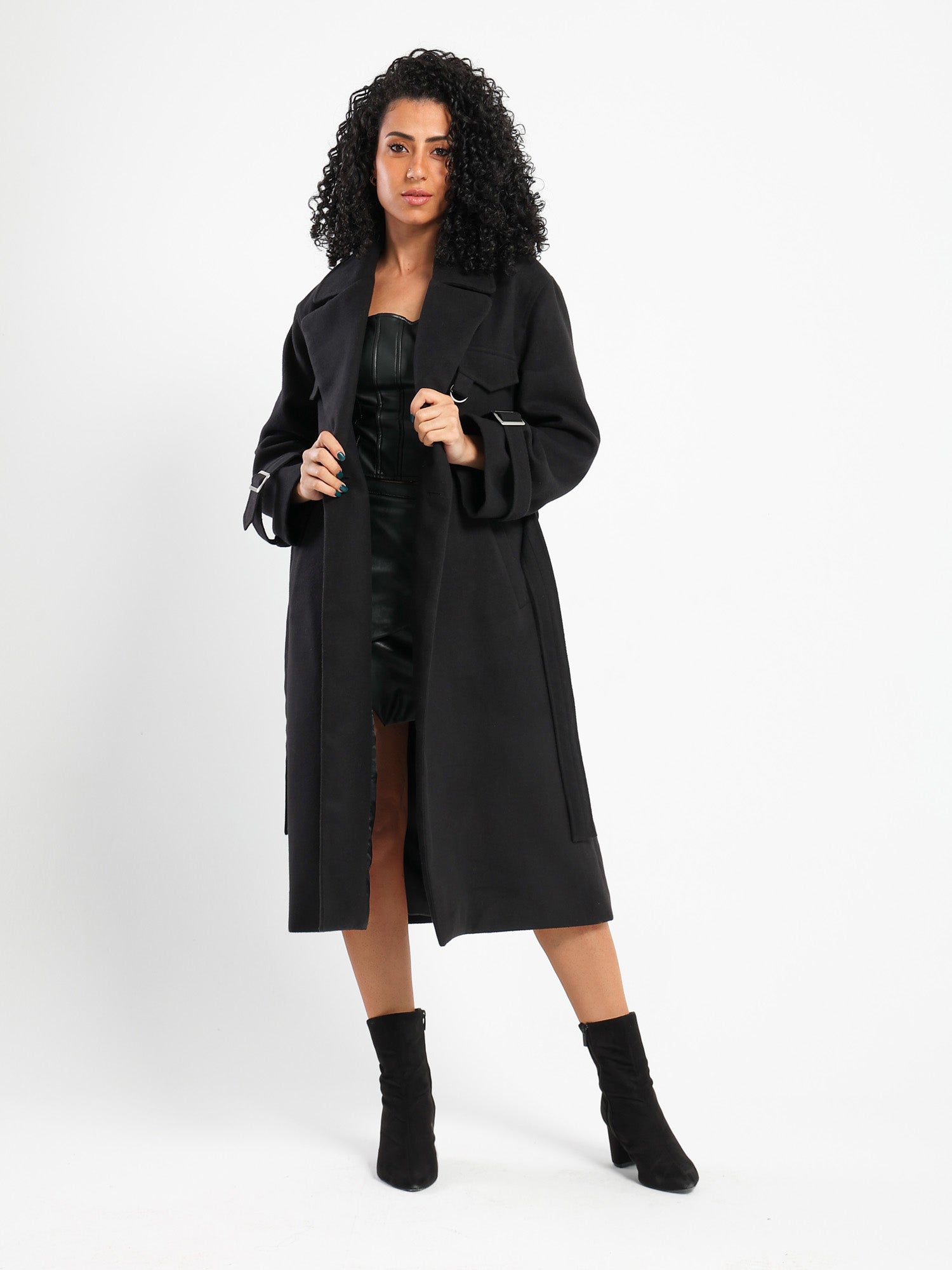 Buckled Sleeve Long Coat