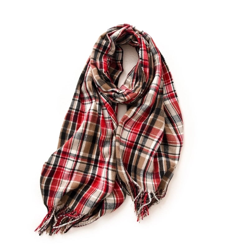 Women's Basic Minimalist Plaid Polyester Tassel Scarf