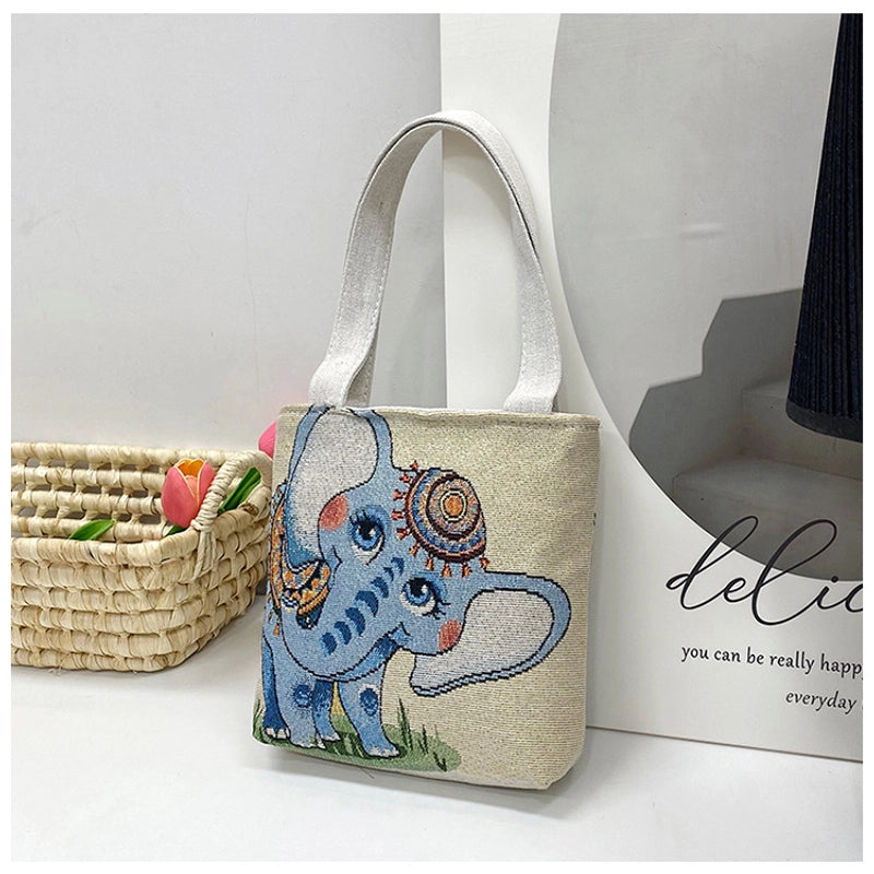 Women's Small Spring&Summer Canvas Printing Cute Open Handbag