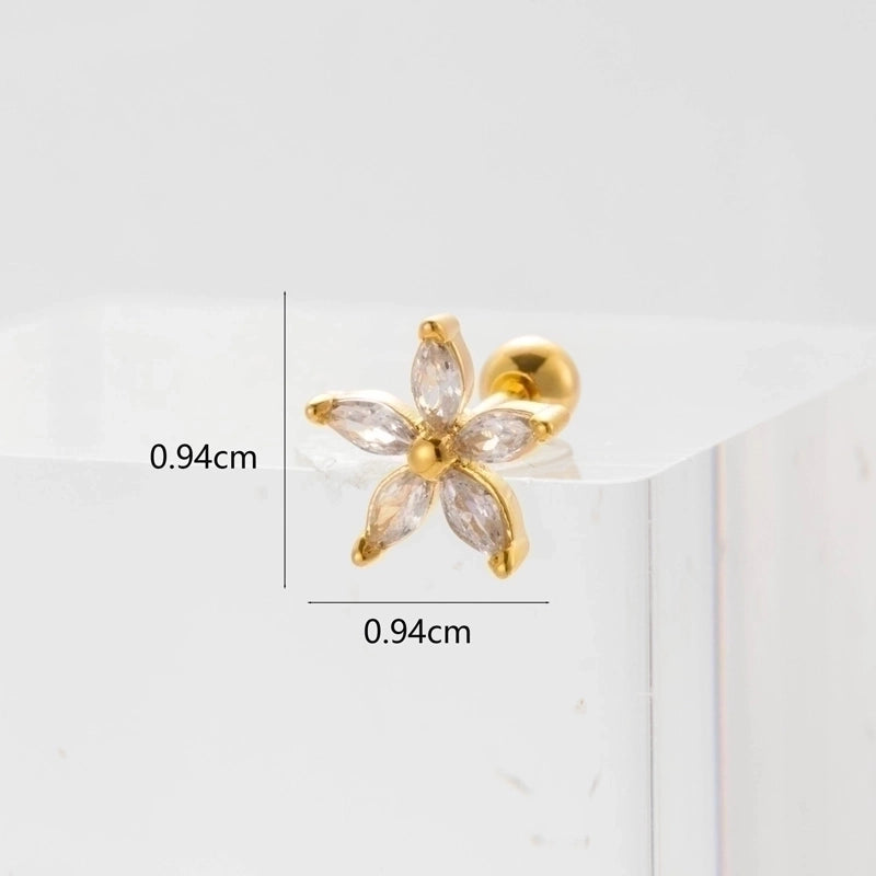 Ear Cartilage Rings & Studs Flower 316L Stainless Steel  Copper Inlaid Zircon