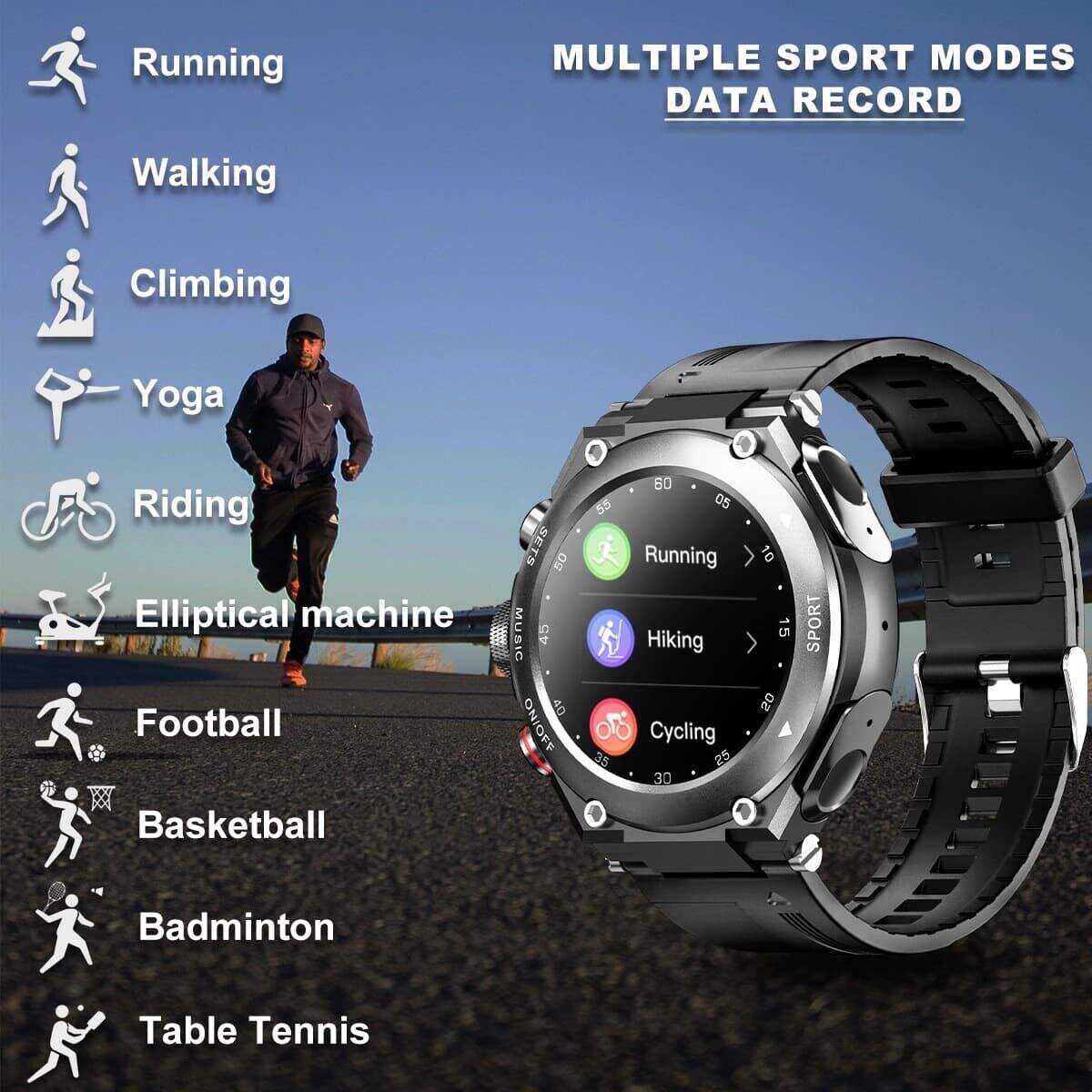 Restro™ - Smartwatch deportivo con auriculares inalámbricos (funciona con iPhone y Android)-wxl