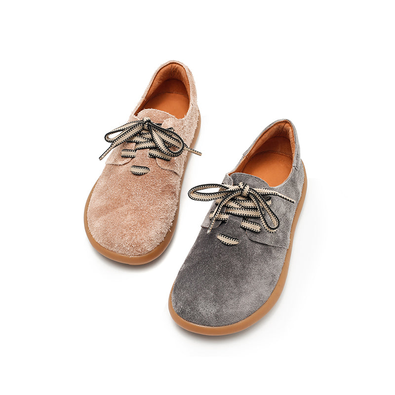 Suede Leather Comfortable Lace-Up Oxford Shoes for Women in Pink/Red/Khaki/Grey