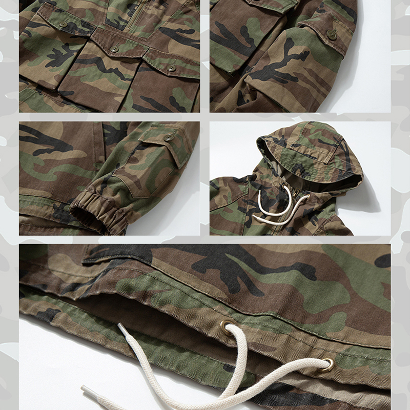 Military Camo Hooded Zip Multi Pocket Casual Hoodie