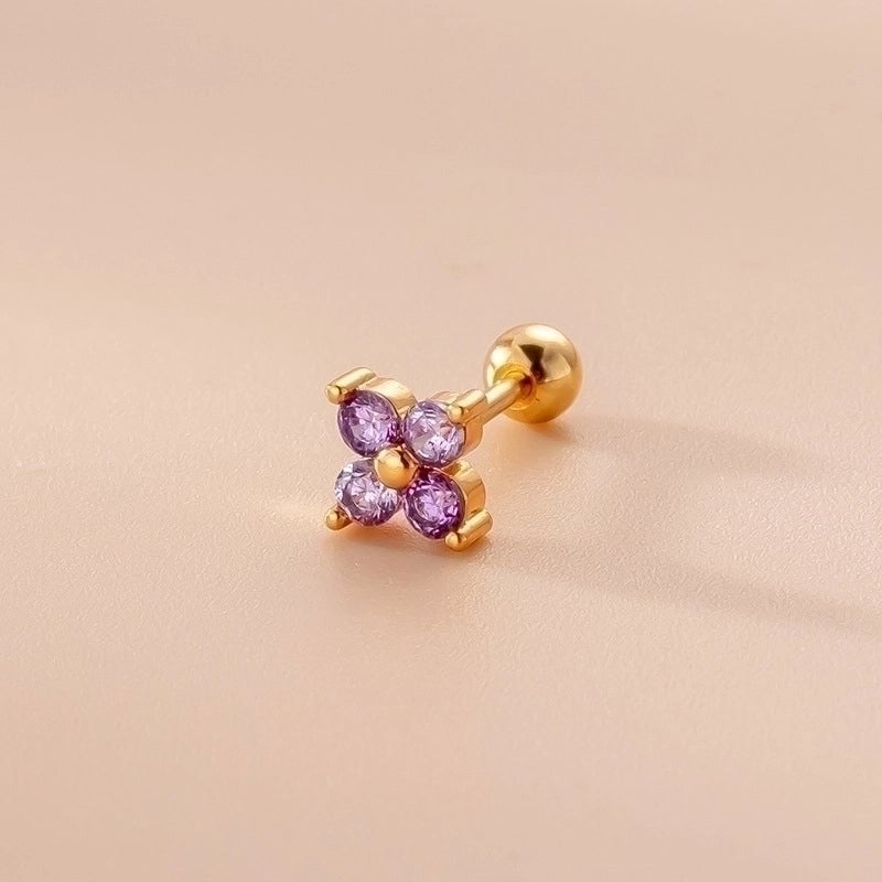 1 Piece Ear Cartilage Rings & Studs Fashion Cross Flower Copper Plating Zircon