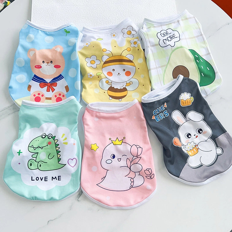 Pet Dog Thin Stretch Vest Summer Cool Sunscreen Puppy Cat Printed Clothes Teddy Fadou Clothing