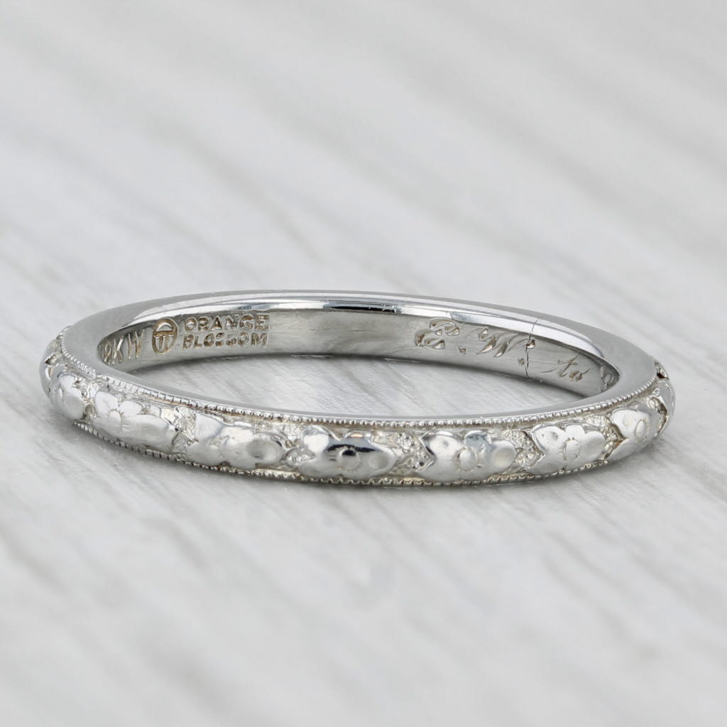 Orange Blossom Traub Vintage Wedding Band 18k White Gold Stackable Ring Size 6.5