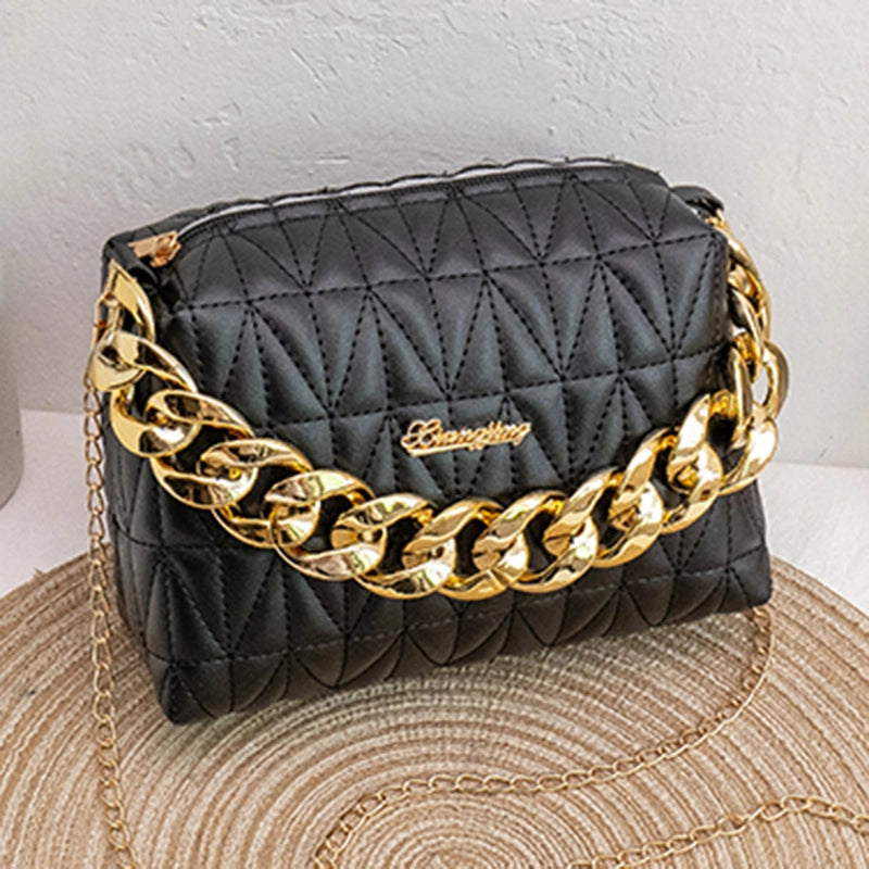 Fashion Solid Color Chain Square Zipper Rhombus Chain Bag