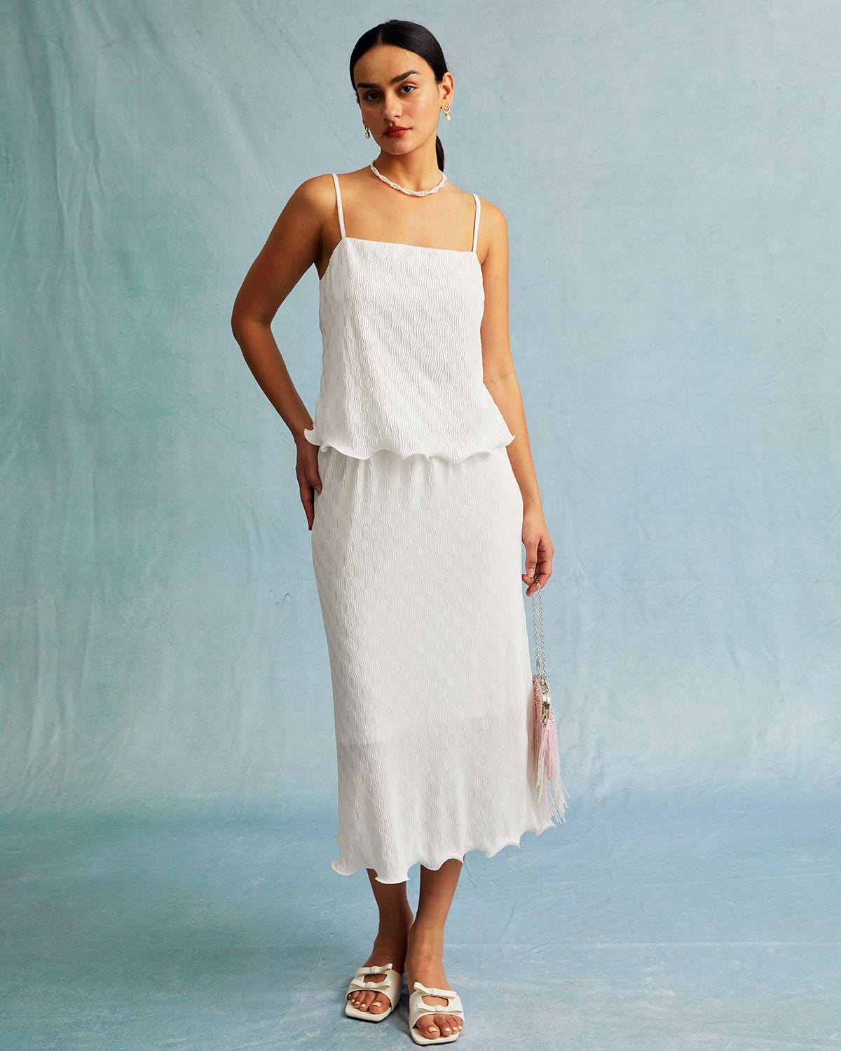 The White Water Ripple Textured Hem Midi Skirt