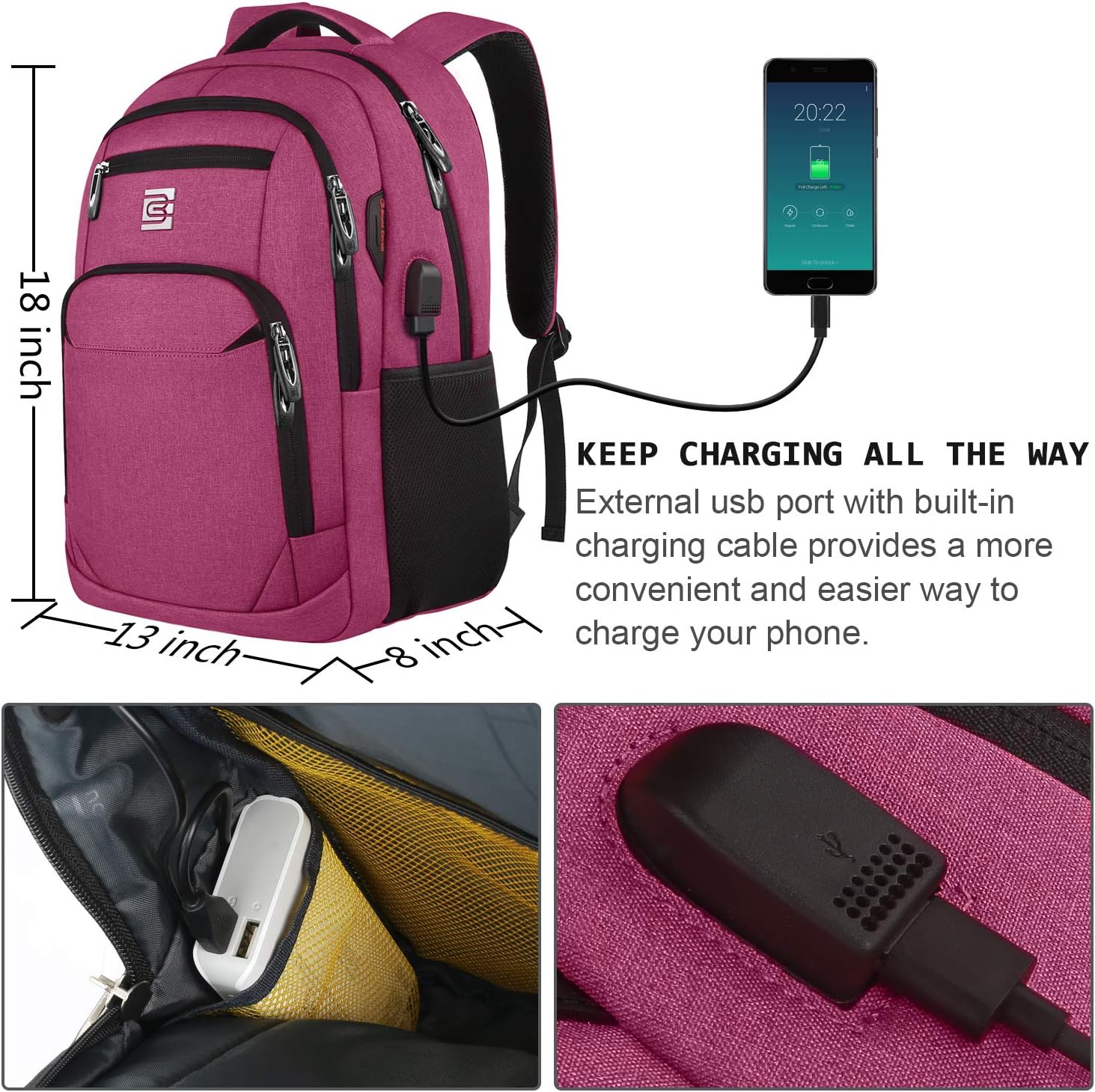 Laptop Backpack,Business Travel Anti Theft Slim Durable Laptops Backpack with USB Charging Port,Water Resistant College Computer Bag for Women & Men Fits 15.6 Inch Laptop and Notebook - Black