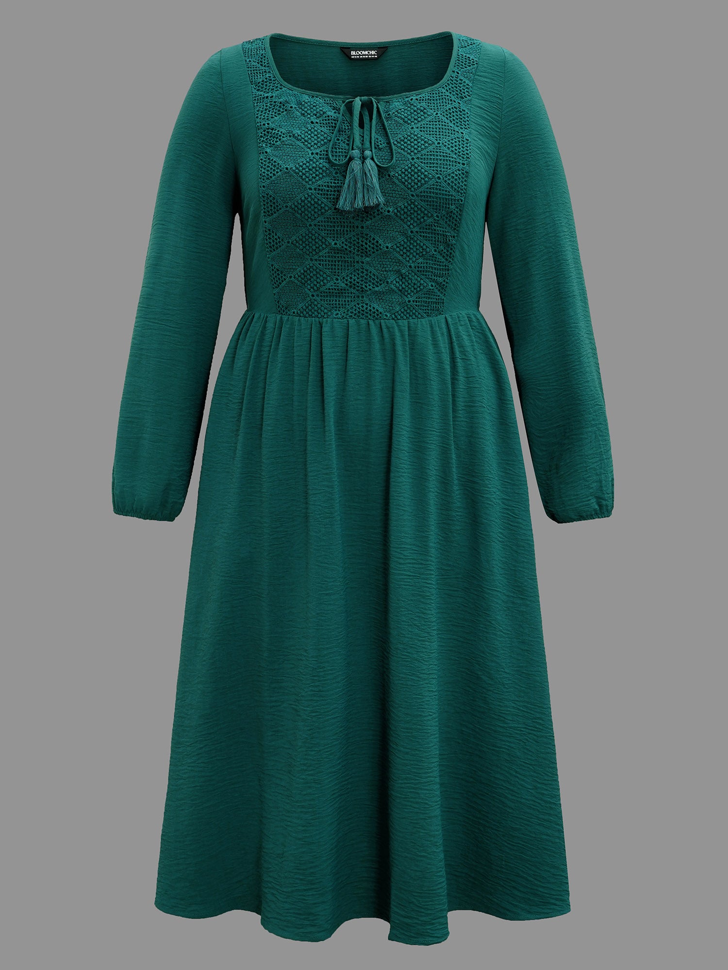 Lace Neck Detail Tassels Midi Dress