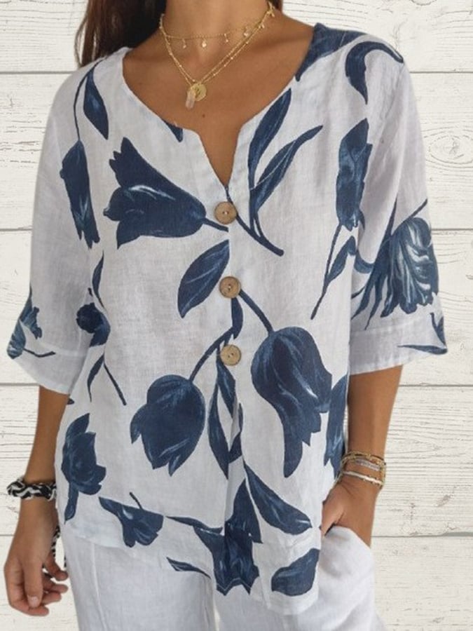 Women's Casual Printed V-neck Tunic Top