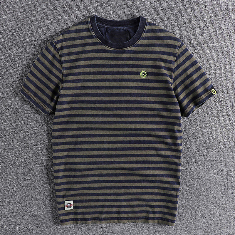 Men's Cotton Distressed Striped Short-Sleeved T-Shirt