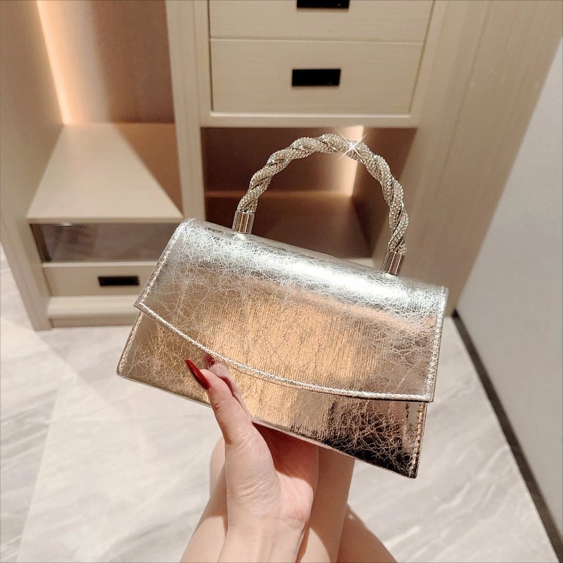 Adults Pu Leather Solid Color Classic Style Square Magnetic Buckle Evening Bag