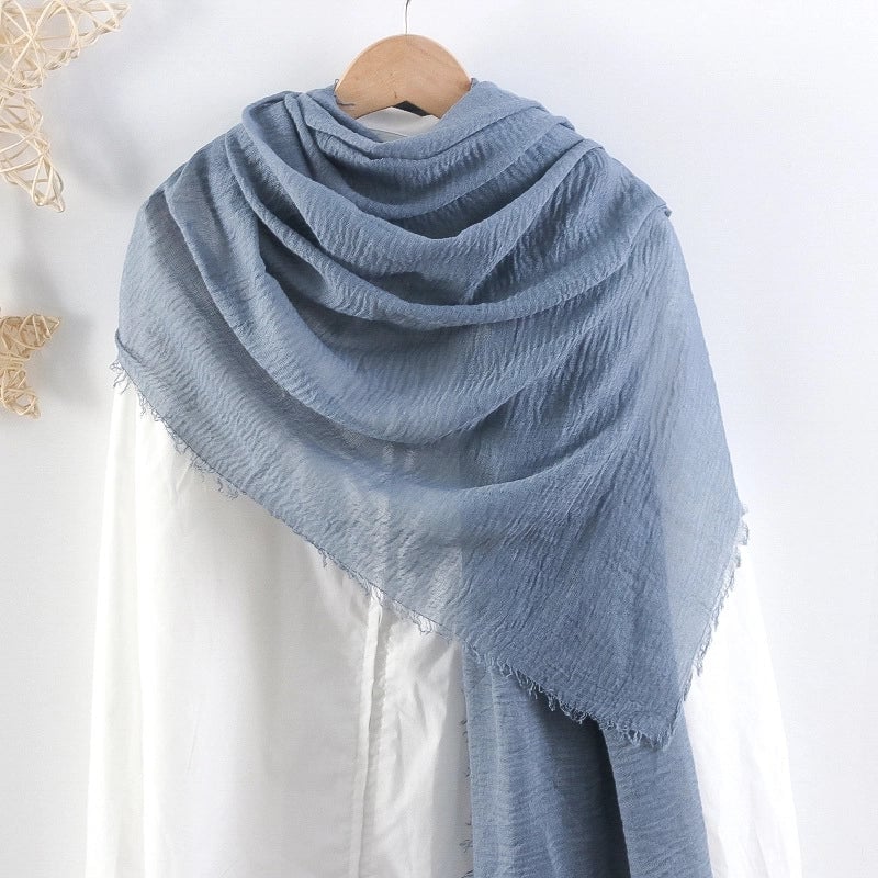 Hot Selling Solid Color Pleated Cotton And Linen Scarf Women's Bag Headscarf Crumpled Hair Fringe Bubble Scarf Women's Scarf Cover Head