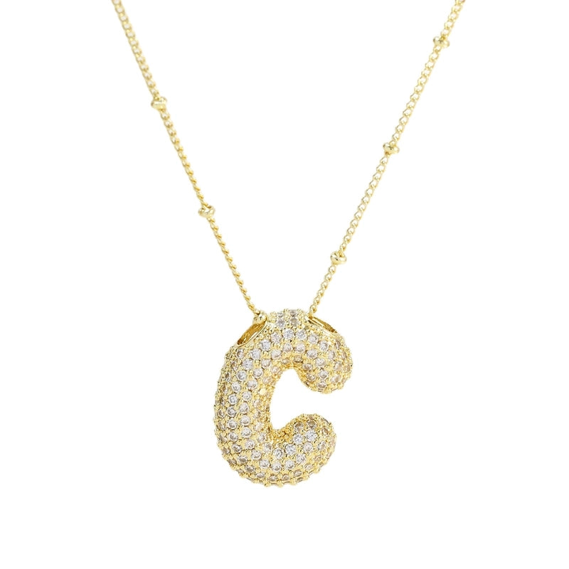 Europe And America  Hot Sale Fashion 26 English Letters Pendant Necklace Copper Micro Inlaid Zircon Balloon Letter Collarbone Necklace Choker Pendant