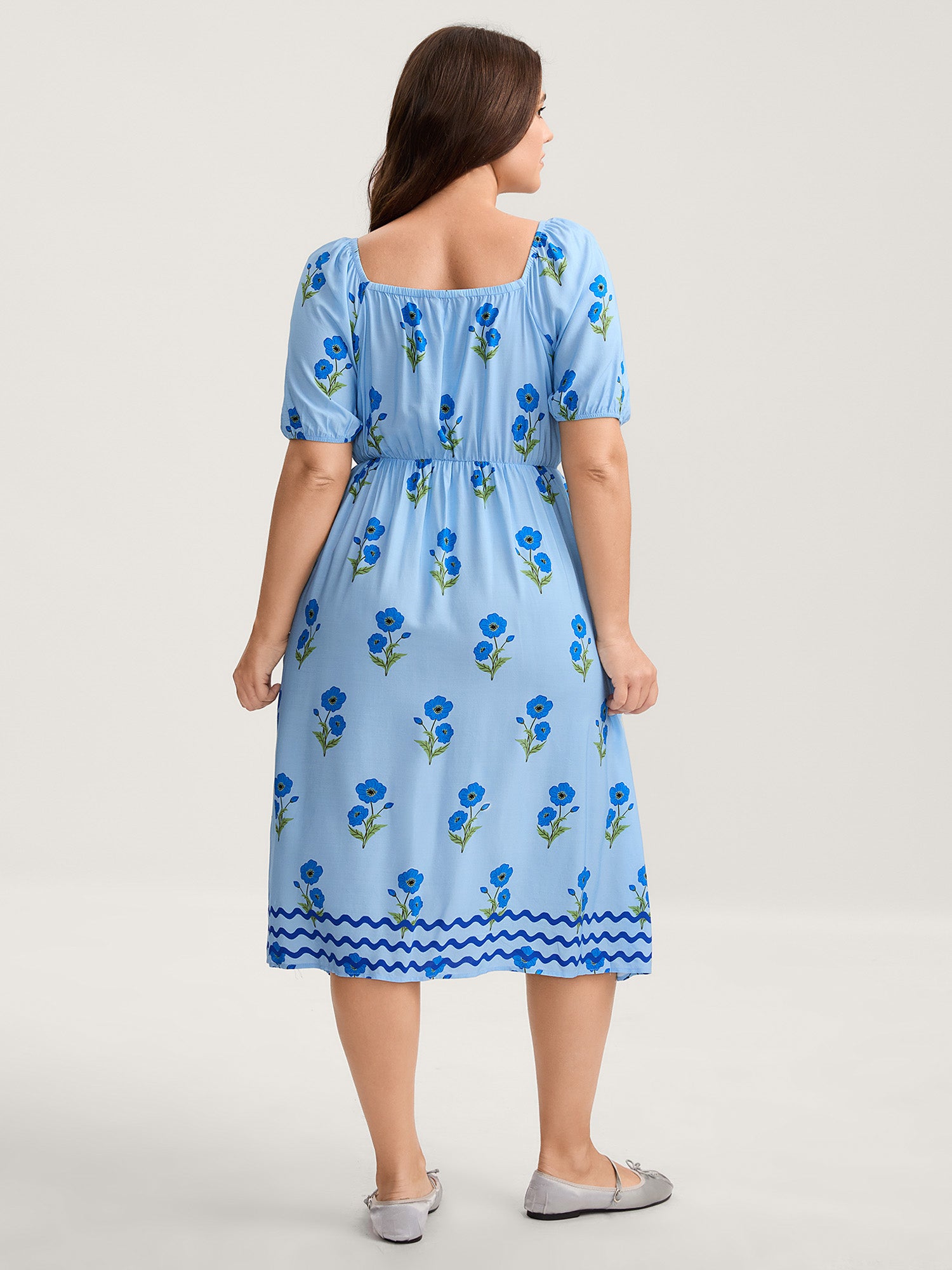 Rayon Neck Tie Pockets Floral Midi Dress