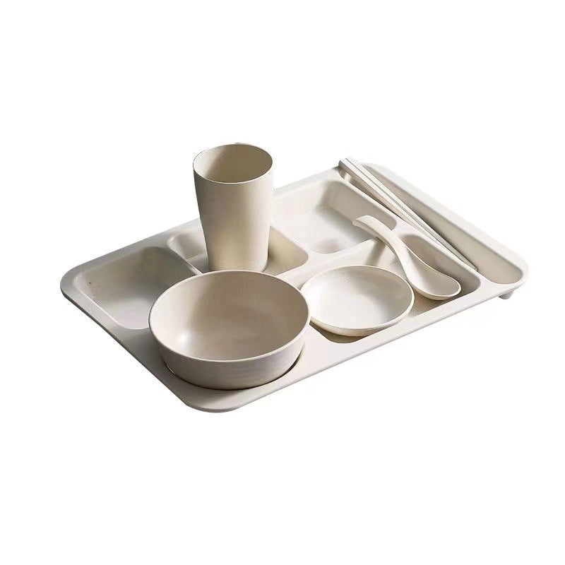 Creative Wheat Straw Dinner Plate Set Household Adult And Student's Split Fast Food Plate Thickened Canteen Rice Plate Bowl Cup And Saucer