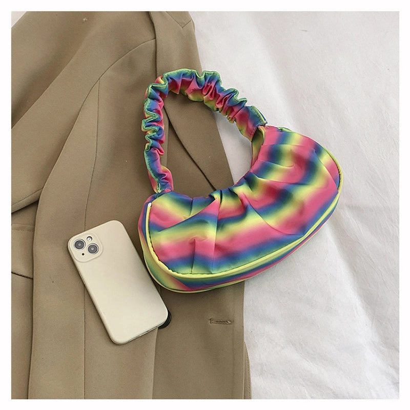 Women's Medium Pu Leather Rainbow Streetwear Pillow Shape Magnetic Buckle Underarm Bag