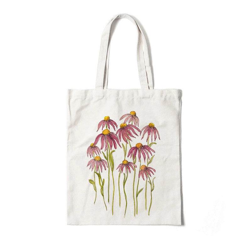 Women's Medium Canvas Flower Basic Classic Style Square Open Canvas Bag