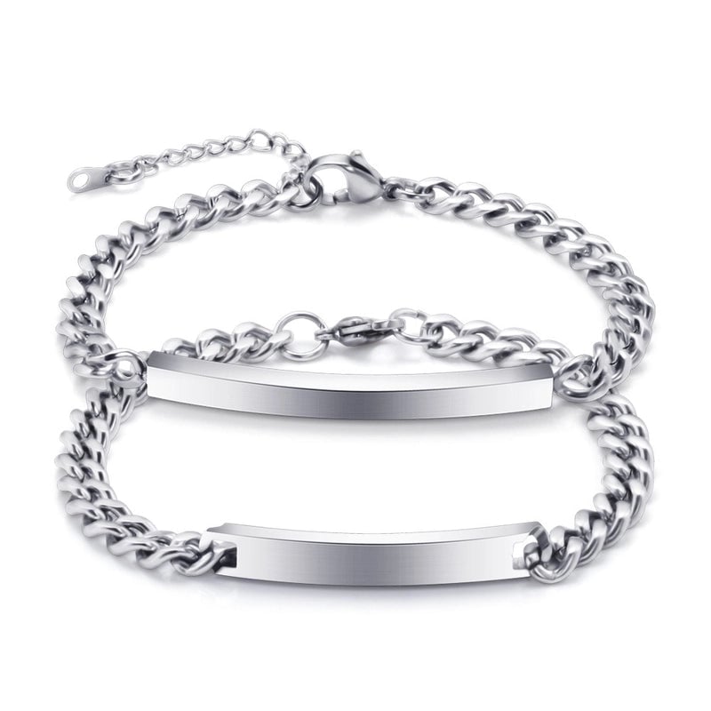 Hip Hop Style Rectangle Stitching Chain Titanium Steel Id Bracelet