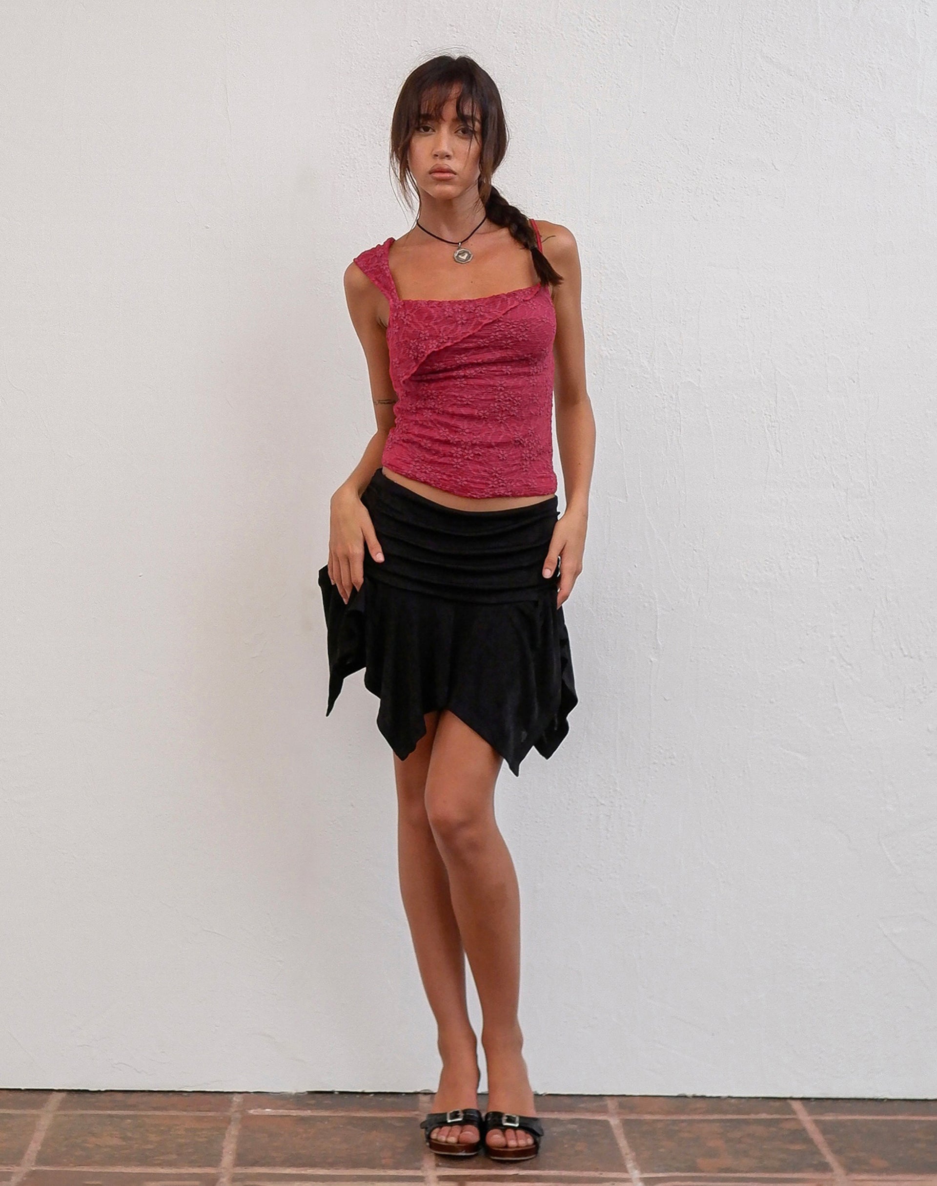 Sambu Lace Cami Top in Red