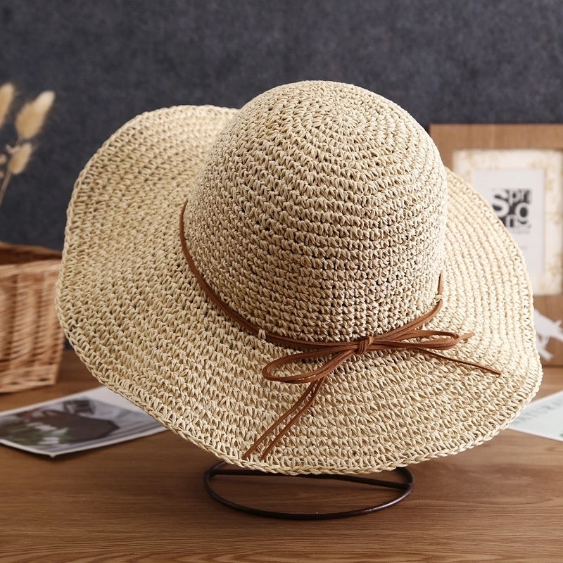 Women's Minimalist Bow Knot Braid Wide Eaves Straw Hat