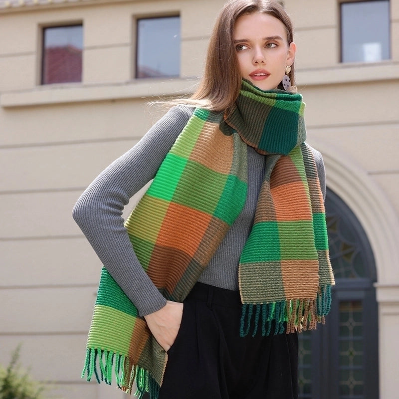 Women's Basic Color Block Imitation Cashmere Tassel Scarf