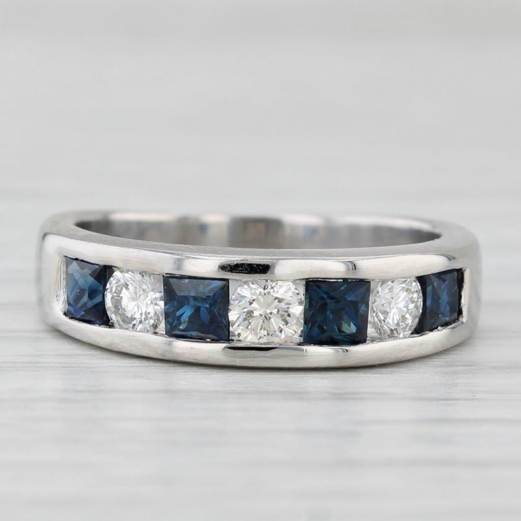 1ctw Blue Sapphire Diamond Ring 950 Platinum Wedding Band Size 4.5-4.75