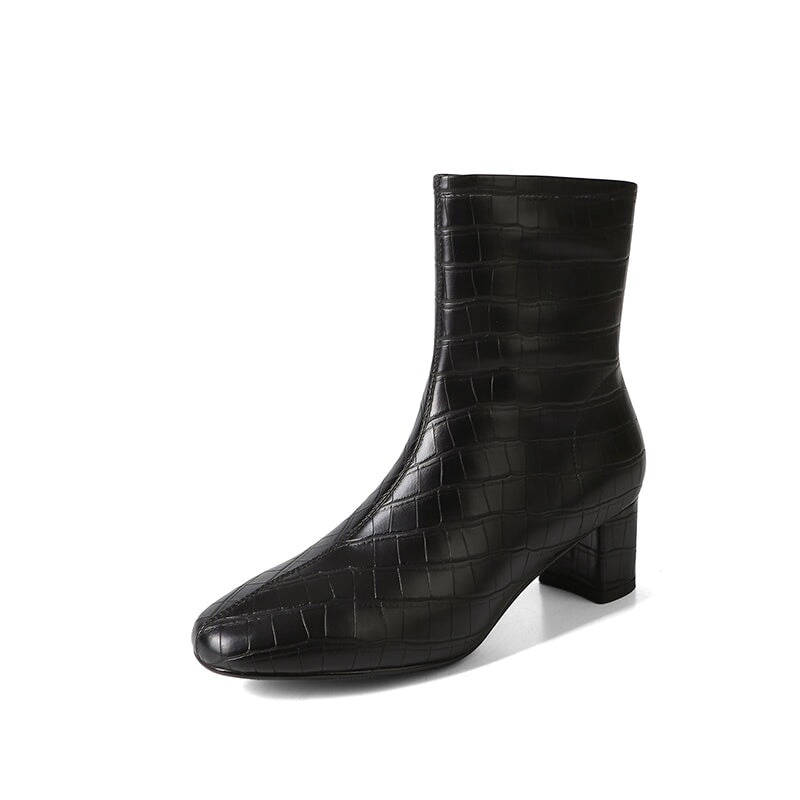 Women's Round-Toe Chelsea Boots in Crocodile-Embossed Cowhide Leather