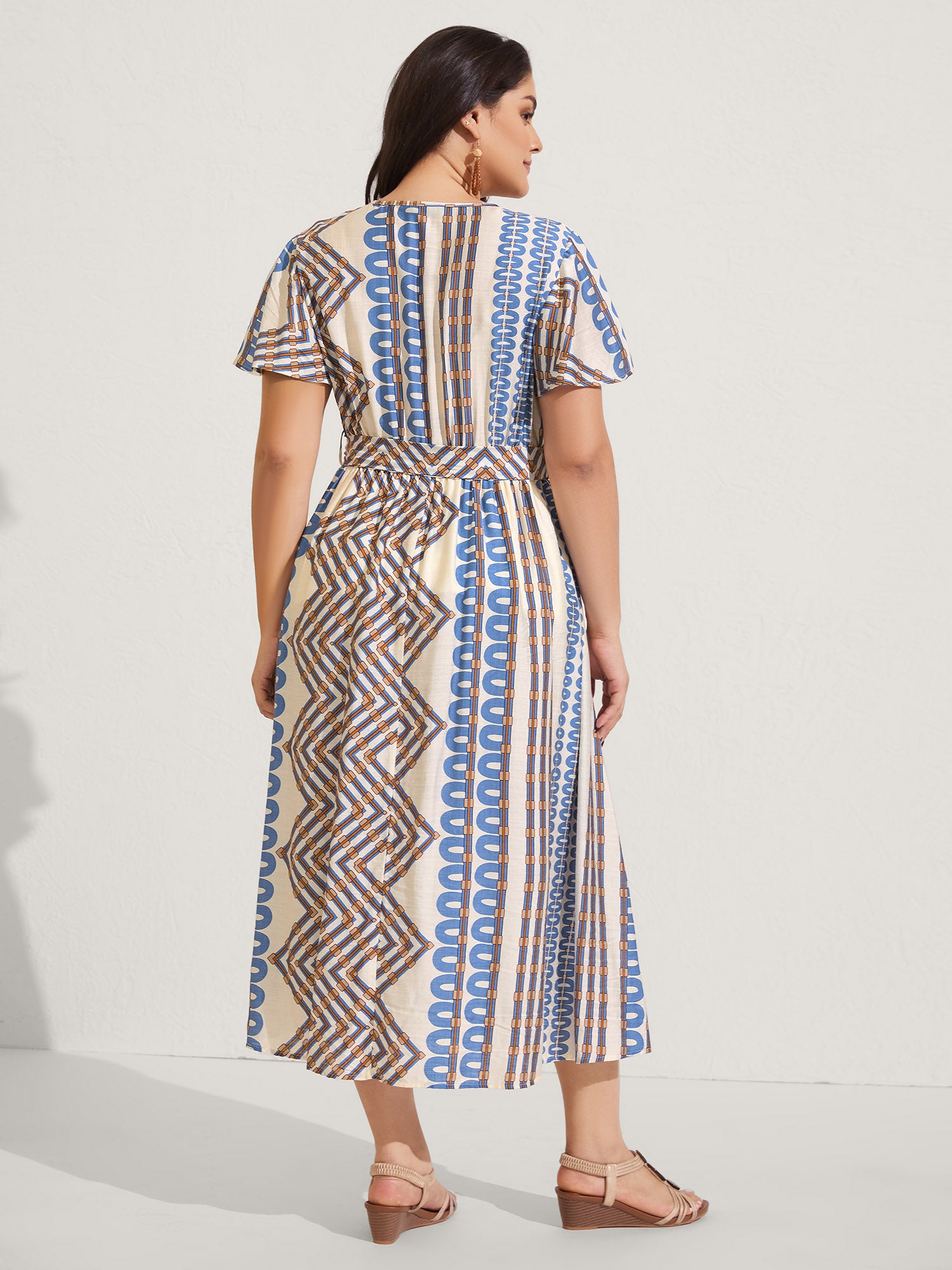 Stripe Geometric Print Slit Maxi Dress